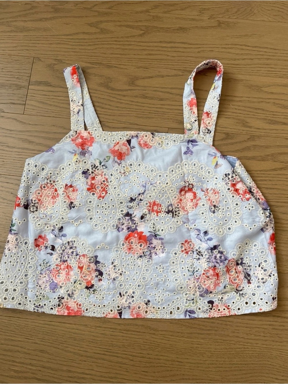 Sugarlips Light Blue Floral Eyelet Crop Tank
